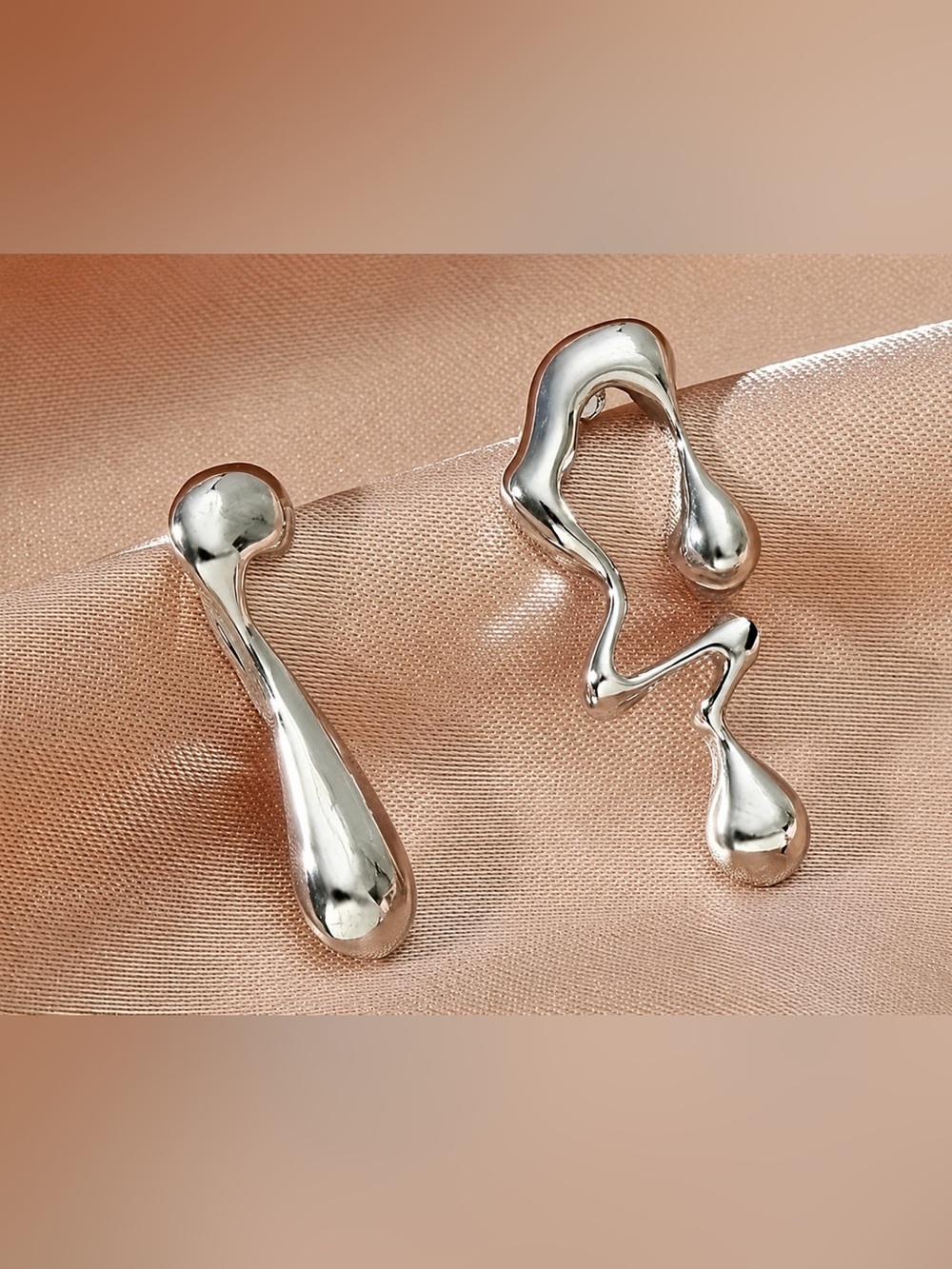 Zara Modern Abstract Silver Tone Drop Earrings